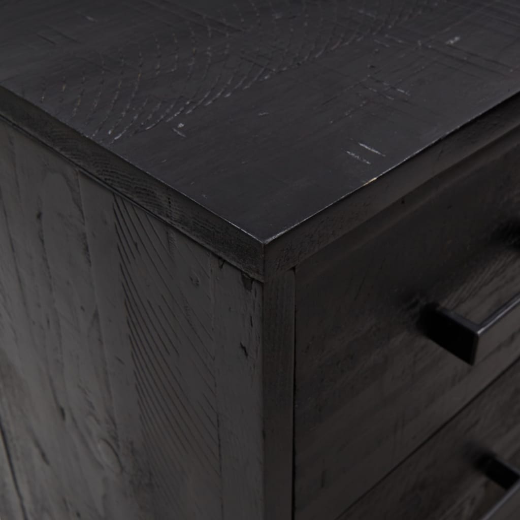 Kommode Schwarz 75x35x70 cm Massivholz Kiefer – Bild 5